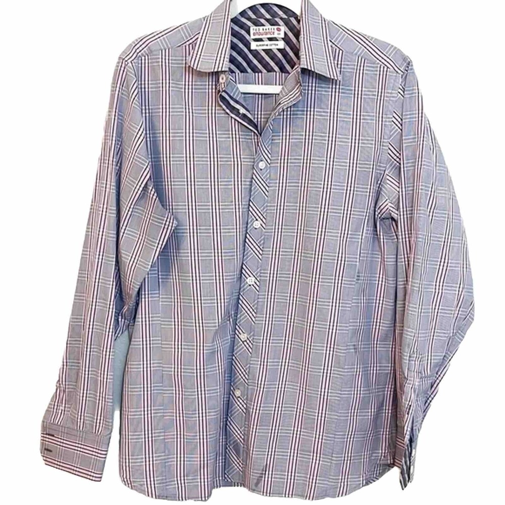 Ted Baker Endurance Mens 15.5 Purple Plaid Superfine Cotton Button Down Shirt